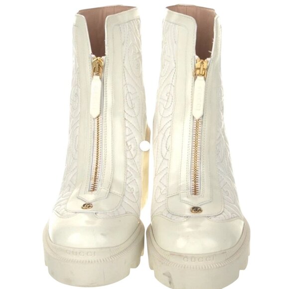 Gucci Women's G Rhombus Leather Mid-Heel Ankle Boots Size 42 NEW - Picture 3 of 16